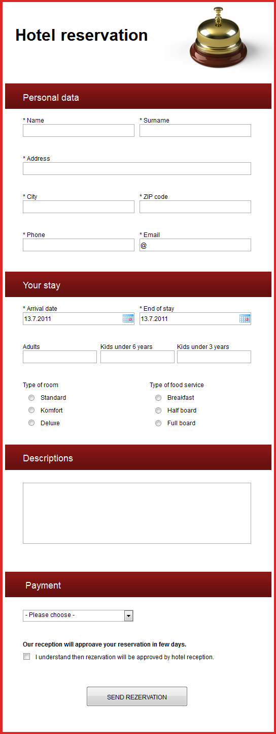 reservation form template